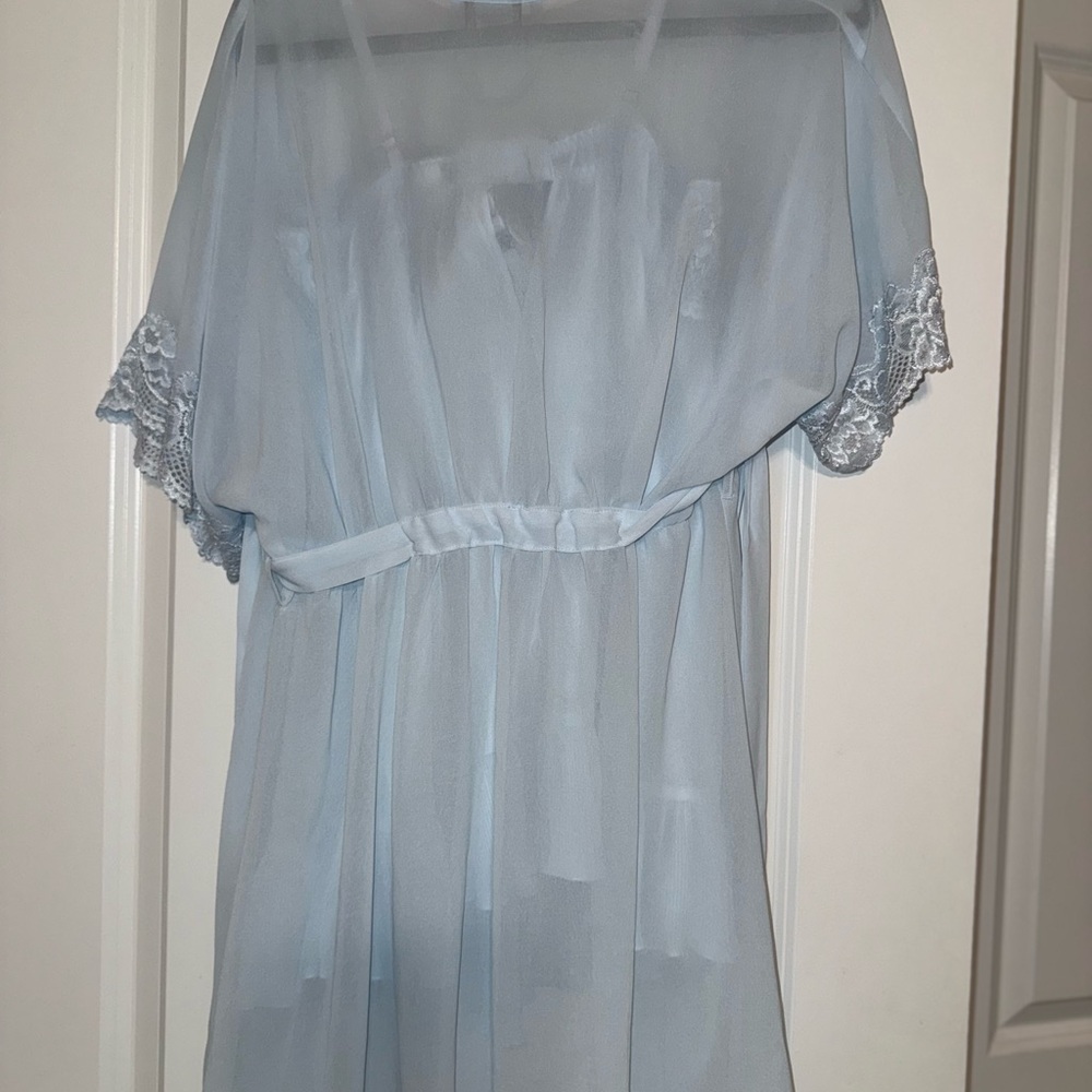 Seductivewear by Cinema Etiole Pastel Blue Romantic Lace Chiffon Babydoll Set - Picture 9 of 12